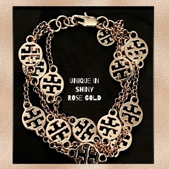 🆕 Tory Burch Authentic Rose Gold Signature Logo 3 Strand Logo Bracelet - Picture 3 of 14
